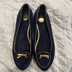 TORY BURCH  Navy Blue Flats with Gold Accents